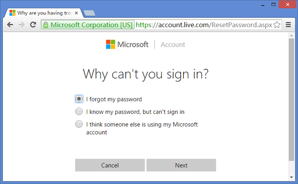 microsoft account password online